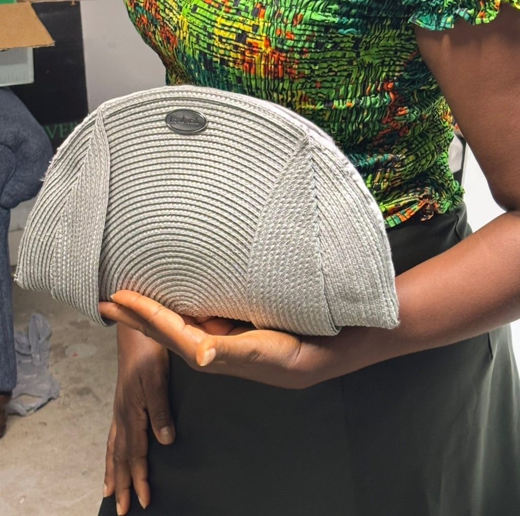 Silver Crescent Woven Clutch